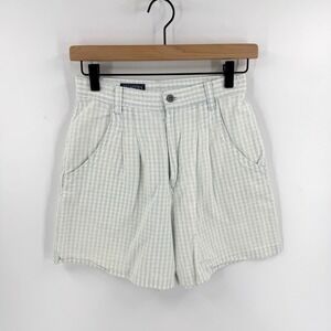 Vintage 90s Palmetto's Gingham High Waist Shorts Blue Size 5 Pleated Coastal